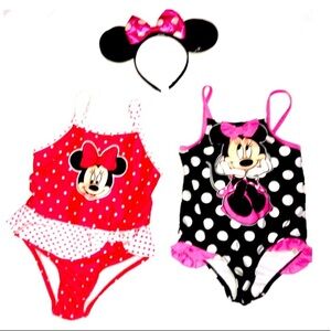 Minnie Mouse One Piece swimsuits with headband 4T